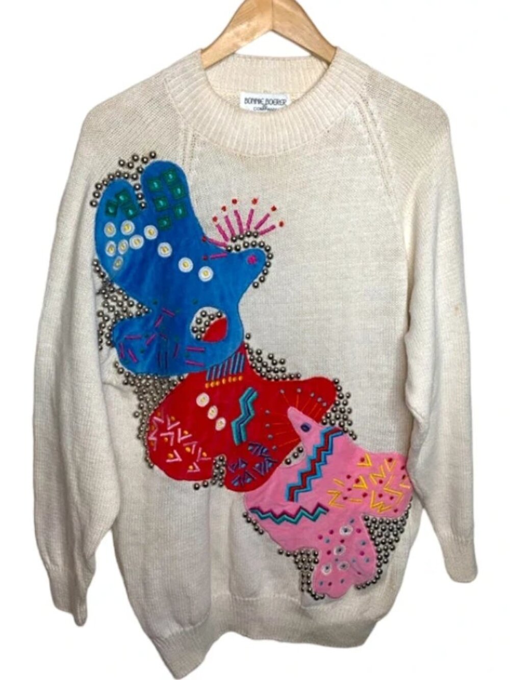 80s Abstract Studded Oversized Sweater